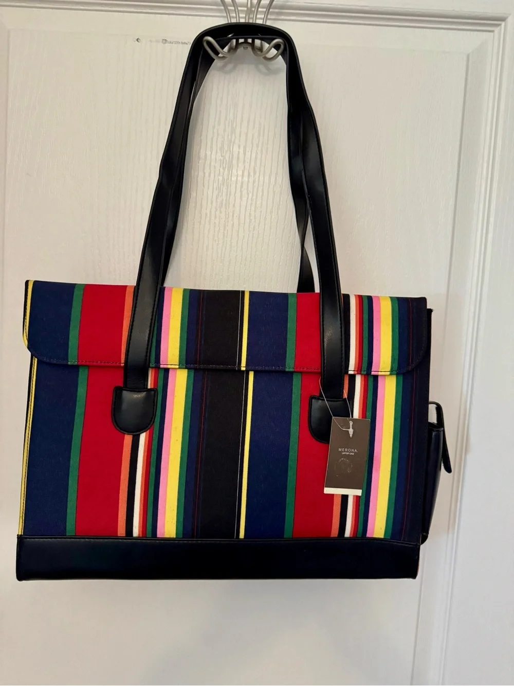 Merona Multi-Stripe Laptop Tote with Black Trim